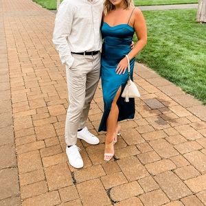 Abercrombie Teal Blue High-Slit Midi Dress size Small